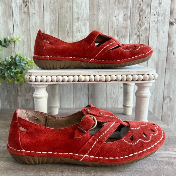 Dr. Scholl's Shoes - Dr. Scholl's Red Suede Mary Jane Flats Embroidered Women’s 8.5